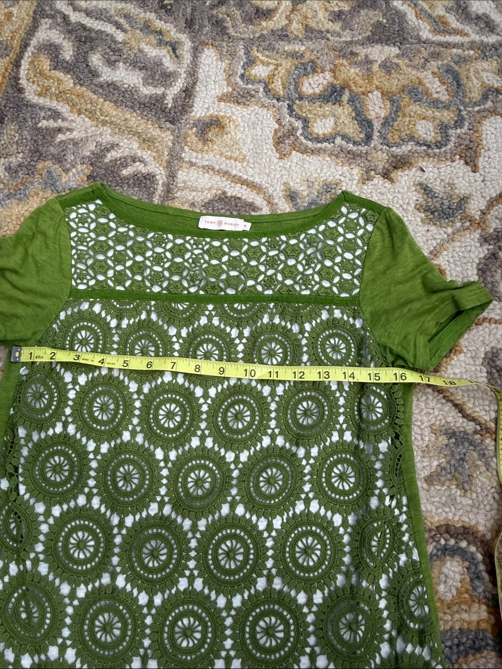 Tory Burch Olive Green Crochet Circle-Pattern Top - Picture 4 of 6